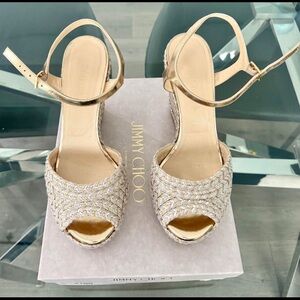 Jimmy Choo Beige and Gold Wedges size 9.5